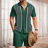 frat boy outfit Men's Cool Silk Jacquard Two-Piece Sweater Casual Polo Shirt Suit