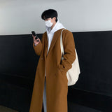 2000s fashion High-Grade Solid Color Woolen Coat Winter Super Long Loose Double-Breasted Woolen Coat Men's Mid-Length