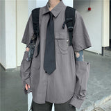 Joior shirt Workwear Shirt Niche Detachable Long-Sleeved Shirt Harajuku Solid Color Chain Loose Shirt Top