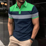 Men's Casual Polo Shirt V-neck Button Business Striped T-shirt Top