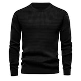 Autumn Small Plaid Men's Trendy round Neck Pullover Trendy Loose Knitted Long Sleeve Cotton T Top Men