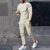 Men's Suit Spring and Autumn Loose round Neck Long Sleeve T Pants Two-Piece Casual Men's Sportswear