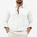 Men's Shirt Multi-Pocket Casual Long-Sleeved Top Men