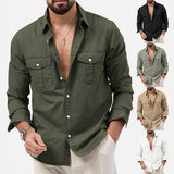 Men's Shirt Multi-Pocket Casual Long-Sleeved Top Men