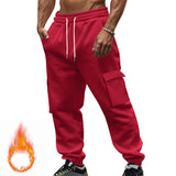 Autumn and Winter Fleece-lined Men's Casual Multi-Pocket Overalls plus Size Sports Casual Trousers Men