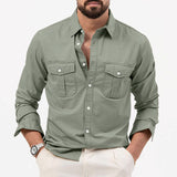 Men's Shirt Multi-Pocket Casual Long-Sleeved Top Men