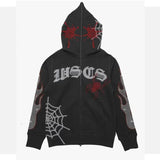 mens hoodies Rhinestone Printed Hooded Cardigan Zipper Men's and Women's Sweater Coat Top