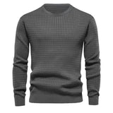 Autumn Small Plaid Men's Trendy round Neck Pullover Trendy Loose Knitted Long Sleeve Cotton T Top Men