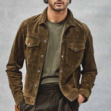 Men's Corduroy American Retro Coat Lapel Tooling Long Sleeve Shirt