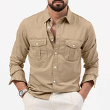 Men's Shirt Multi-Pocket Casual Long-Sleeved Top Men