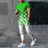 2000s fashion New Men's Short-Sleeved Trousers Suit 3D Digital Personality Ethnic Style Printed Fashion Casual Tights