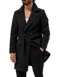 Autumn and Winter Men's British Mid-Length Long-Sleeved Coat Solid Color Lapel Double-Breasted Pocket Coat