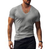 Men's T-shirt Summer Men's V-neck Solid Color Slim Thin Casual T-shirt Short Sleeve Top