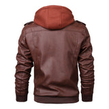 discover style ideas Spring and Autumn Men's Detachable Hooded Thin Knitted PU Leather Coat plus Size Motorcycle Leather Coat