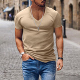 Men's T-shirt Summer Men's V-neck Solid Color Slim Thin Casual T-shirt Short Sleeve Top