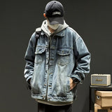 black men fashion urban Denim Coat Men's Autumn and Winter American High Street Fashion Retro Top Washed Distressed Loose Simple Jacket