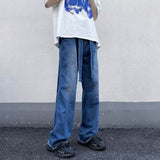 grunge dti Frayed Jeans Men's Summer Washed Distressed Loose Wide Leg Straight Mop Pants American Vibe Pants