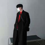 2000s fashion High-Grade Solid Color Woolen Coat Winter Super Long Loose Double-Breasted Woolen Coat Men's Mid-Length