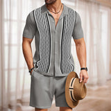 frat boy outfit Men's Cool Silk Jacquard Two-Piece Sweater Casual Polo Shirt Suit