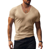 Men's T-shirt Summer Men's V-neck Solid Color Slim Thin Casual T-shirt Short Sleeve Top