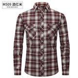 fall outfits men Spring and Summer Slim-Fit Red Brushed Plaid High-Grade Long-Sleeved Double-Pocket Flannel Shirt for Men