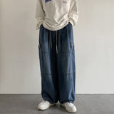 summer outfits men 2024 Washed Jeans Men's Spring and Autumn Retro Loose Wide-Leg Ruffle Handsome Straight High Street Overalls Pants