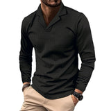 Autumn and Winter Temu Men's Waffle Suit Collar Solid Color Casual Long-Sleeved Polo Shirt Men