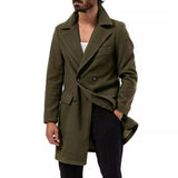 Autumn and Winter Men's British Mid-Length Long-Sleeved Coat Solid Color Lapel Double-Breasted Pocket Coat