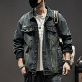 black men fashion urban Men's Spring New Heavy Industry Washed Denim Jacket Men's Loose All-Match Retro Denim Jacket