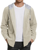 Men's Corduroy Shirt Jacket Casual Waffle Long Sleeve Jacket Button Hooded Shirt