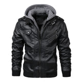 discover style ideas Spring and Autumn Men's Detachable Hooded Thin Knitted PU Leather Coat plus Size Motorcycle Leather Coat