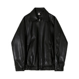 90s streetwear Short Leather Jacket Men's Spring New Lapel Top Korean Style Loose High-Grade Leather Jacket