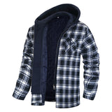 fall outfits men Men's Autumn and Winter Thickened Cotton-Padded Coat Plaid Long Sleeve Loose Hooded Jacket Jacket