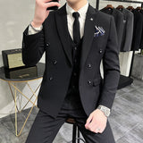 Joior (Jacket+Vest+Pant) Latest Design Double Breasted Suit Groom Wedding Stage Tuxedos Best Costume Mens Business Social Suits