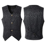 Joior Black Vest Men Renaissance Steampunk Coat Gothic Jacquard Waistcoat Single Breasted Business Formal Dress Vest for Suit