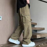 Joior Mens Casual Cargo Pants Fashion Solid Color Pocket Bottom Full Length Sports Trousers Elastic High Waisted Loose Pantalones