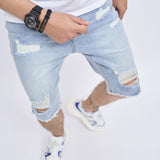 Joior New Men Summer Streetwear Slim fit Ripped Denim Shorts Stylish Holes Solid Casual Straight Jeans Male Five-point Pants