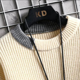 Joior Autumn Winter Men Sweater Warm Top New Fashion Stitching Color Matching Pullover Round Neck Sweater Thickened Knitted Sweater