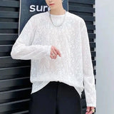 Joior French Style White Men's Wear Fashion Solid Color Jacquard Weave Tops Men's Summer Thin Style Breathable Long Sleeve T-shirt