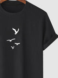 Joior Cotton T-shirt for Men Birds Pattern Short Sleeves Round Neck Tee Unisex Streetwear Slight Stretch Essential Tops