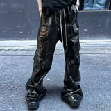 Joior RO Style Matte PU Leather Pants for Men High Street Y2k Pantalones Hombre Baggy Overall Wide Leg Drawstring Cargo Pants