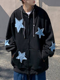 Y2k Mens Jacket Coat Harajuku Star Patch Zipper Oversized Hoodies Streetwear Hip Hop Gothic Loose Pocket Man Sweatshirts