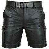 Joior Fashion Solid Color Faux Leather Shorts Spring Summer Leisure Pockets Cargo Short Pant Men's Casual Slim Shorts Streetwear