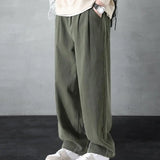 Joior Solid Color Pants Breathable Wide-leg Men's Work Pants Retro Style Versatile Solid Color Trousers Pants for Men