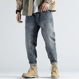 Retro Straight Loose Large Size Cargo  Jeans Men's Brand Autumn Winter Casual Small Feet Long Baggy Harem Pants