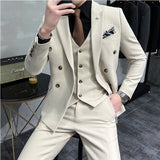  (Jacket+Vest+Pant) Latest Design Double Breasted Suit Groom Wedding Stage Tuxedos Best Costume Mens Business Social Suits