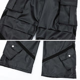 Joior Men PU Leather Pants Thick High Street Pleated Design Multiple Pockets Loose Fitting Patchwork Male Trousers