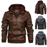 Autumn/Winter Men's Hooded PU Waterproof Leather Jacket Large Size Casual Leather Clothing Trend Young Motorcycle Wear