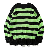 Joior Autumn Winter Couple Stripe Sweaters Destroyed Ripped Sweater Men Pullover Hole Knitwear Women Oversized Fashion Harajuku Tops