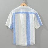 Joior 2024 Summer New 100%Linen Pullover Short Sleeve Shirts for Men Fashion Striped Casual Loose Shirts